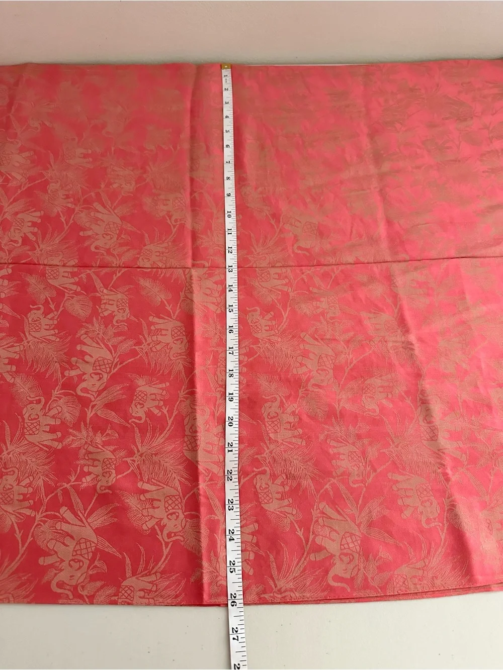 100% Silk Elephant Jacquard Scarf Wrap Shawl Coral Pink Fringe 75x26 Boho Travel